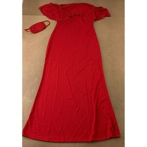 BestGirl Women's Size XL Red Off The Shoulder Fitted Maxi Dress & Face Mask New